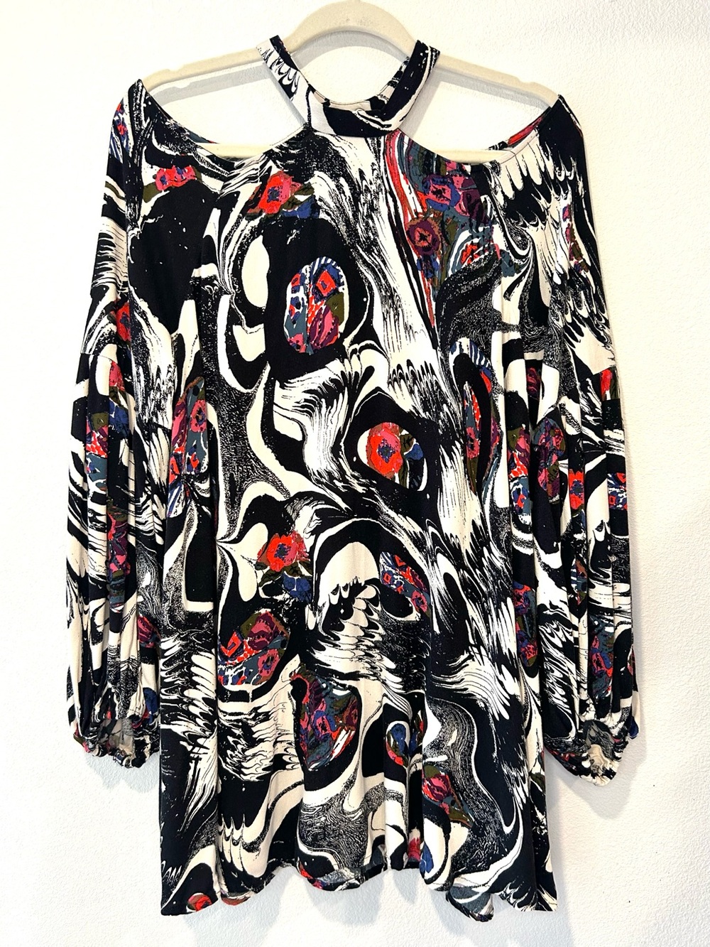 Free People Drift Away Abstract Print Tunic Dress Top Cold Shoulder Boho Size M - Picture 4 of 8